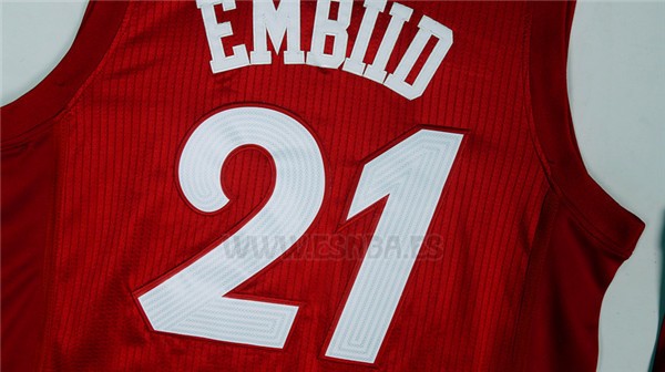 Camiseta Navidad Philadelphia 76ers Joel Embiid #21 2016 Rojo
